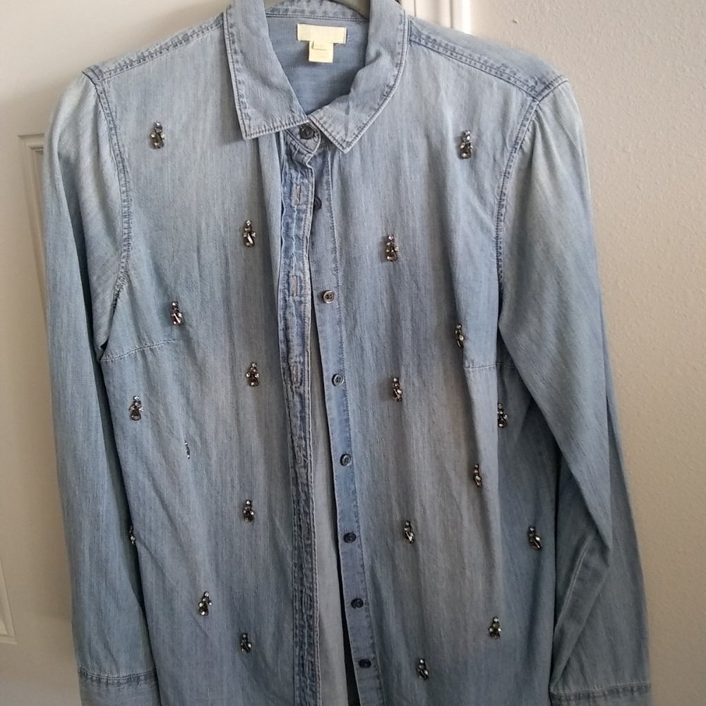J Crew Jewel Denim Shirt
